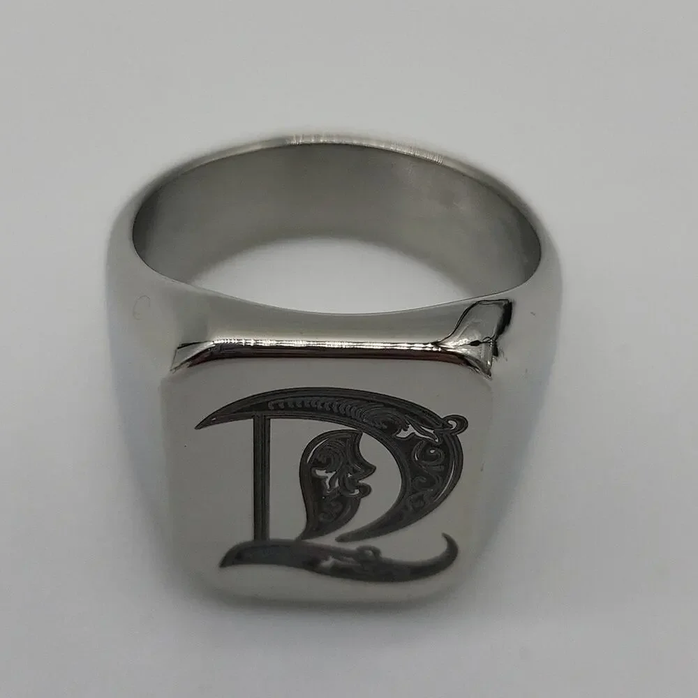 Stainless Steel Handmade Men's Ring Letter D Engraved Size 9 NWT